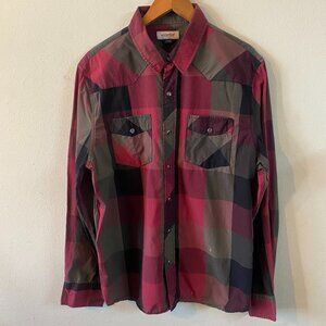 ANCHORBLUE LARGE BURGUNDY/PINK/BLACK/GRAY LONG SLEEVE BUTTON DOWN 2 POCKET SHIRT
